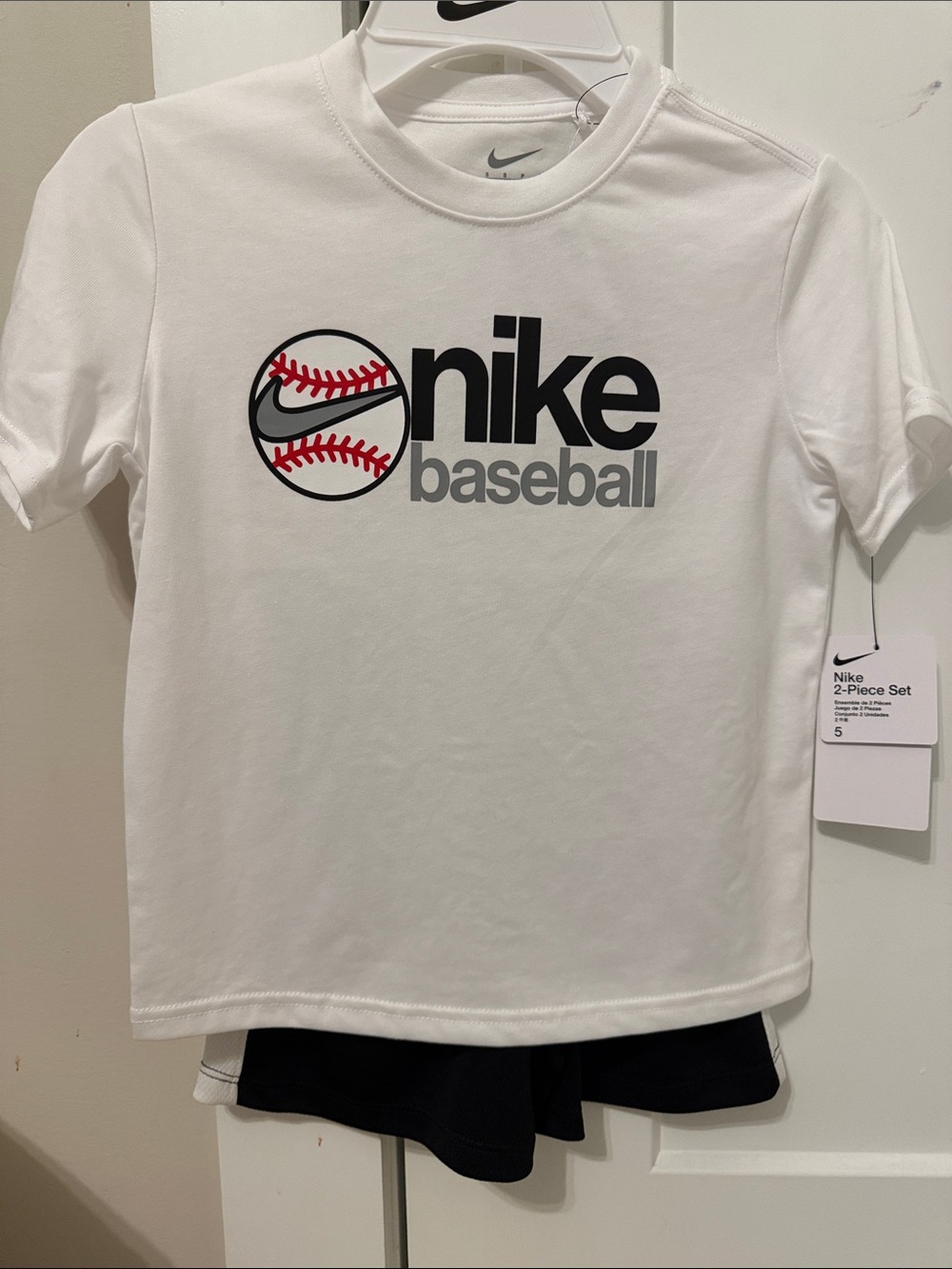 Nike White Tee with Baseball Graphic and Red Stitching